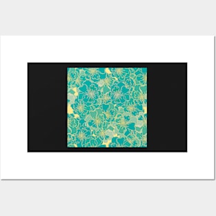 Flower pattern in turquoise, green and yellow colors , seamless Posters and Art